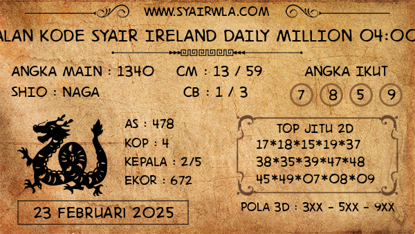 Prediksi Ireland Daily Million 04:00 WIB